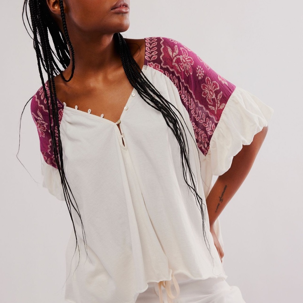 White and Purple Embroidered Blouse